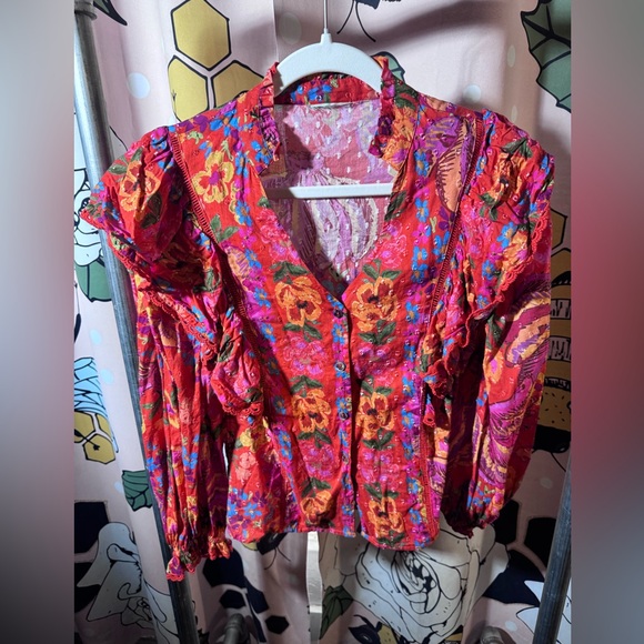 Floral Red Blouse Farm Rio size s? - Picture 9 of 13
